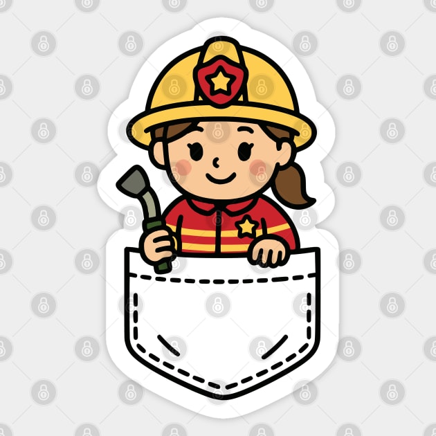Funny Girl Firefighter Pocket Pal Cute Firefighter Heroic Sticker by Yesteeyear